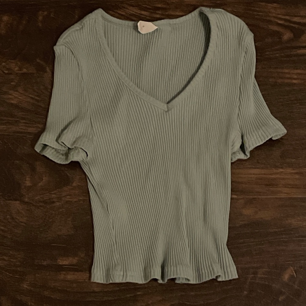 Sage green rib knit top
